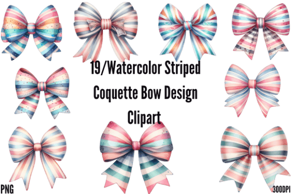 Download Watercolor Striped Coquette Bow Design - Premium Bundle