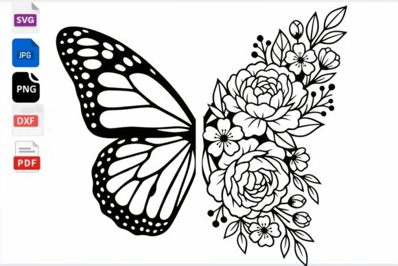 Download Floral Butterfly Half Wing SVG Cut File - Svg Collection