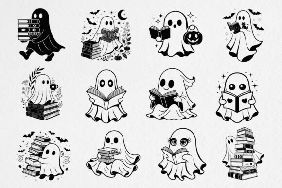 Download Ghost Reading Books SVG Bundle Halloween - Svg Collection