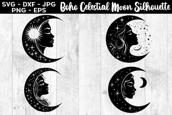 Download Boho Celestial Moon Silhouettes SVG EPS - Svg Collection