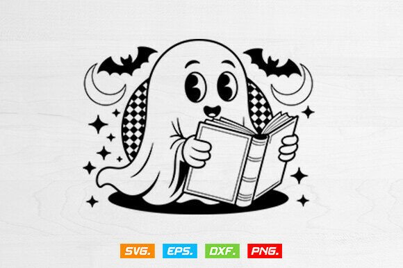 Download Cute Ghost Svg, Ghost Reading Books Svg - Svg Collection